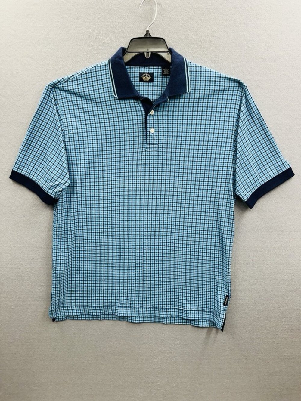 Dockers L Mens Polo Shirt Blue Geometric All Over Print 100% Cotton VTG 90s Vibe